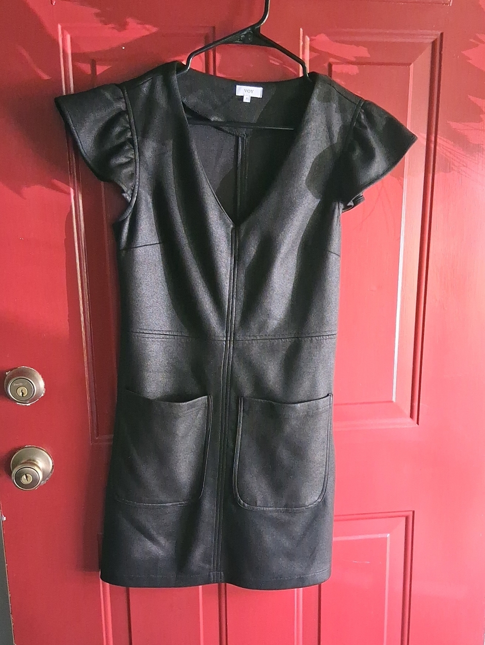 VOY Black Faux-Leather Pocket Shift Dress